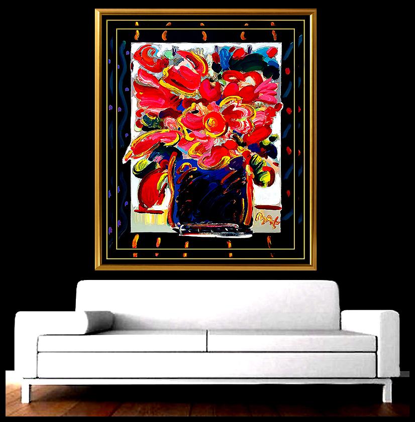 PETER MAX Original Signed PAINTING Large POP ART FLOWERS Acrylic Oil Still Life - Painting by Peter Max