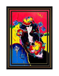 PETER MAX Original Signed PAINTING Large POP ART LADY with FLOWERS Acrylic Rare