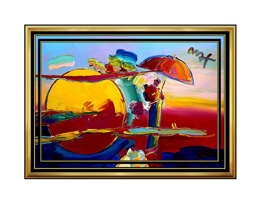 PETER MAX Original Signed PAINTING Large UMBRELLA MAN Pop ART Acrylic Oil MOON - Painting by Peter Max