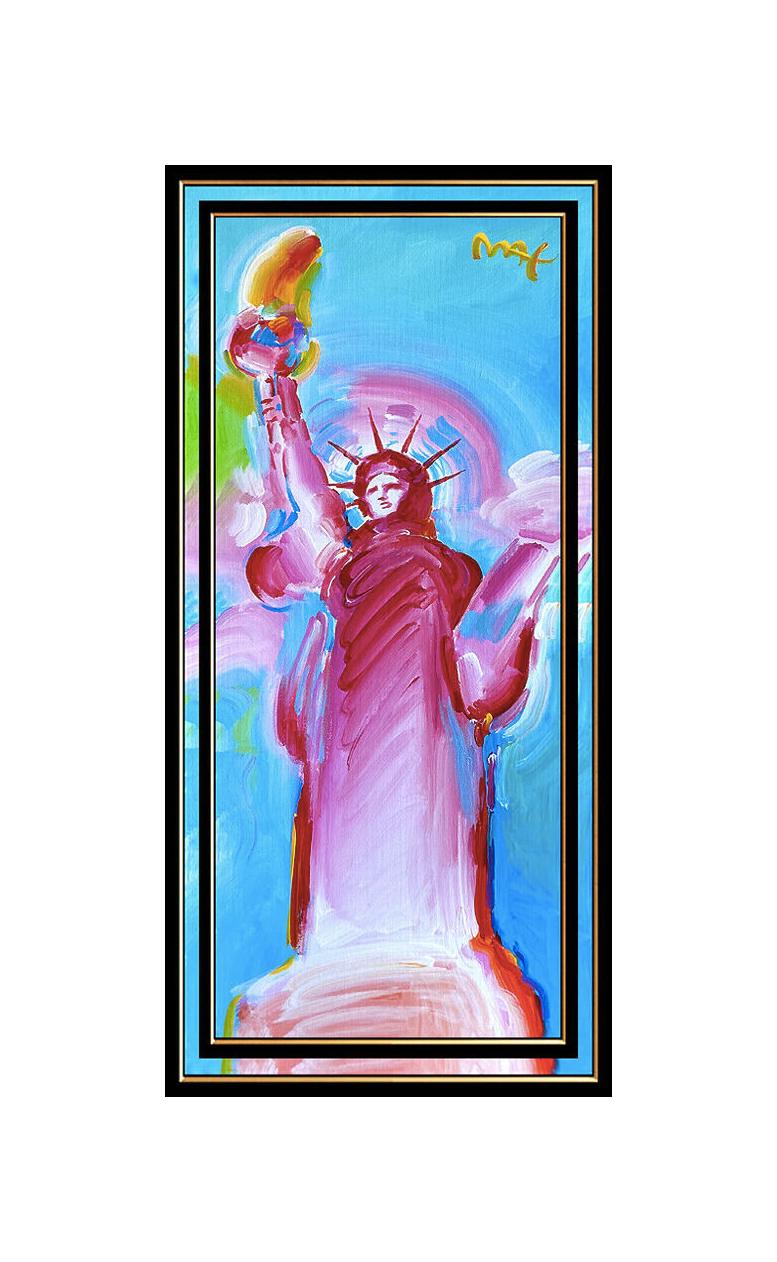 PETER MAX Original Signed PAINTING on CANVAS Acrylic STATUE OF LIBERTY Head Art - Painting by Peter Max