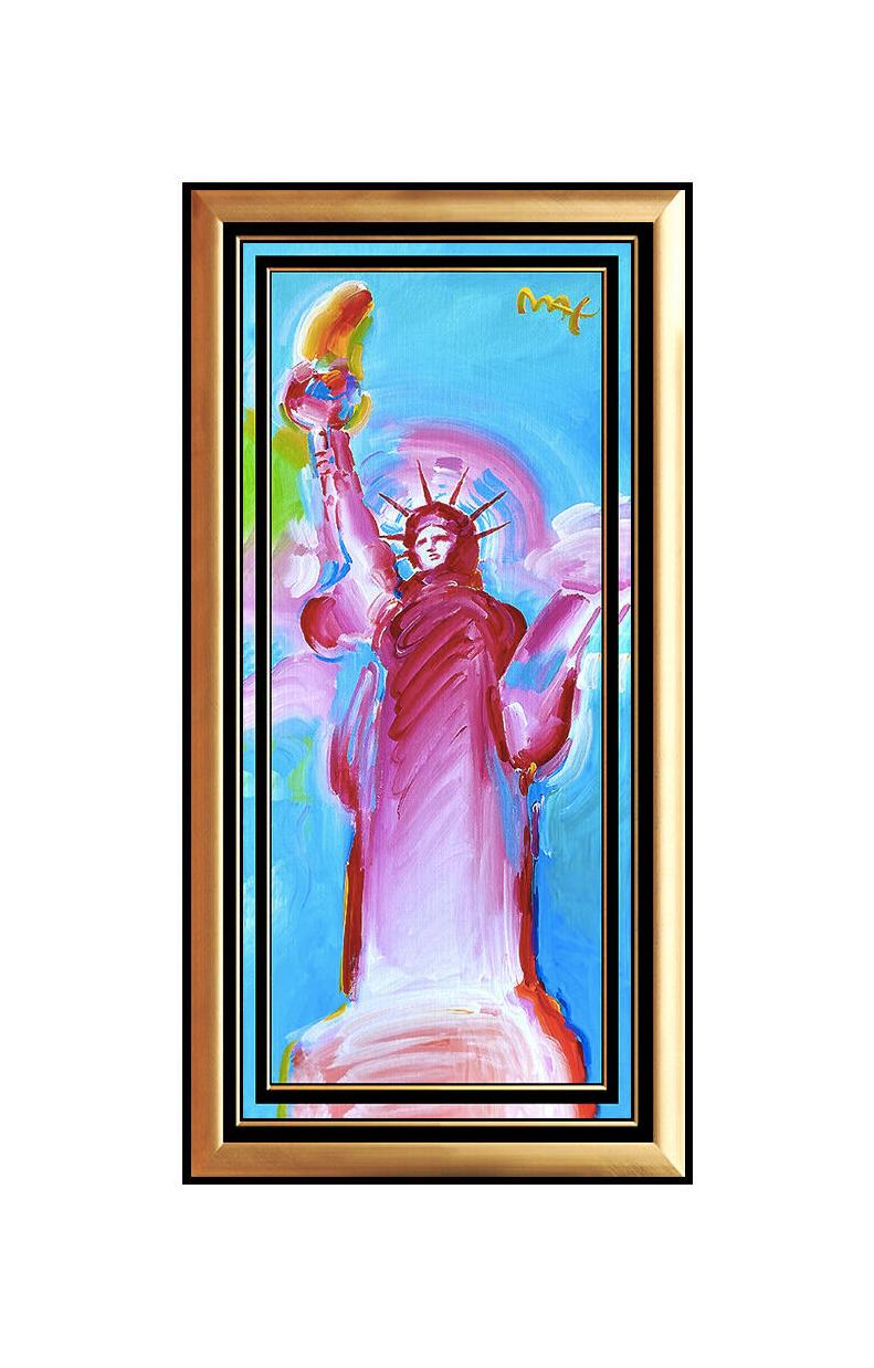 Peter Max Portrait Painting - PETER MAX Original Signed PAINTING on CANVAS Acrylic STATUE OF LIBERTY Head Art