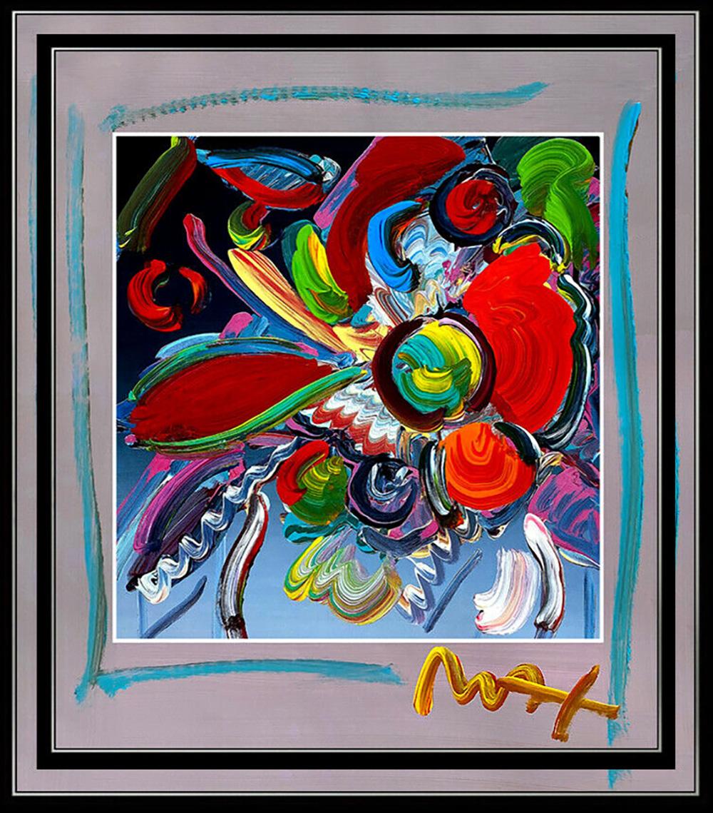 PETER MAX Original Signed PAINTING POP ART FLOWERS Acrylic Oil Iconic LOVE Vase - Painting by Peter Max