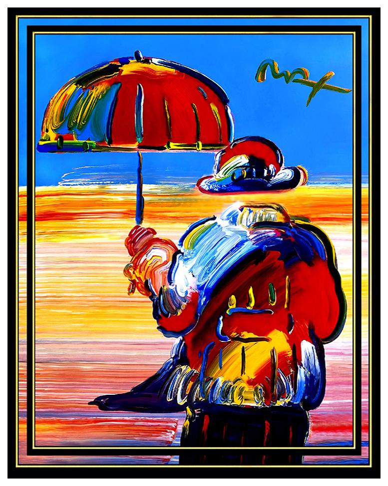 PETER MAX Original Signed PAINTING UMBRELLA MAN LARGE Pop ART Acrylic AUTHENTIC - Painting by Peter Max