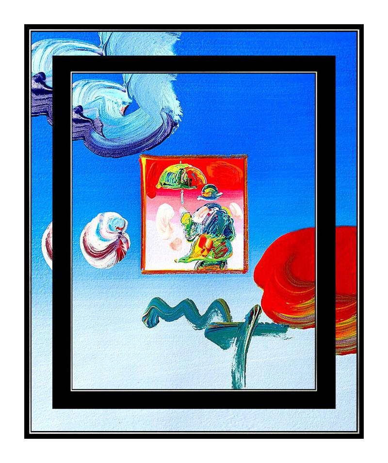 PETER MAX Original Signed PAINTING UMBRELLA MAN Pop ART Acrylic Oil Iconic - Painting by Peter Max