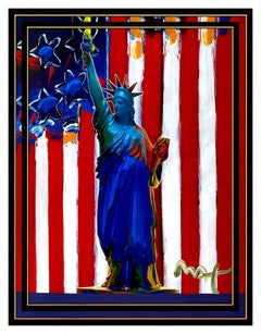 PETER MAX original signed PAINTING UNITED WE STAND Liberty HEAD Delta statue of