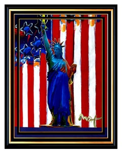 PETER MAX original signed PAINTING UNITED WE STAND Liberty HEAD Delta statue of