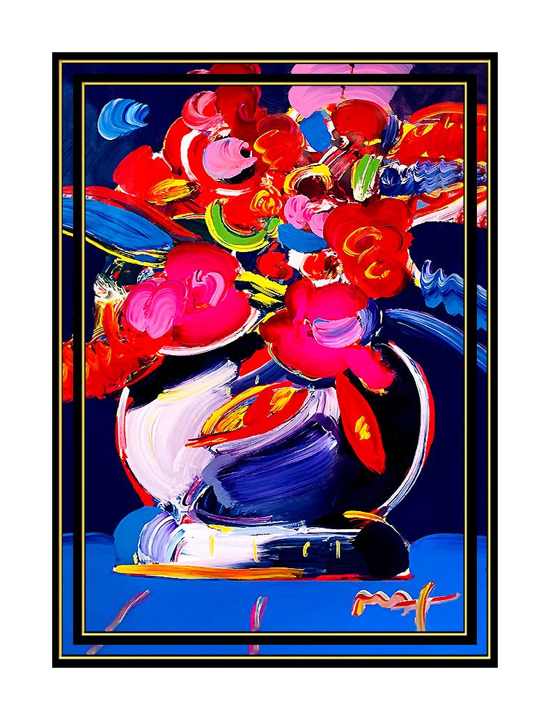 PETER MAX Original Signed PAINTING VASE OF FLOWERS Art Acrylic Still Life LARGE - Painting by Peter Max