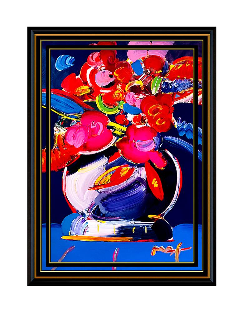 Peter Max Still-Life Painting - PETER MAX Original Signed PAINTING VASE OF FLOWERS Art Acrylic Still Life LARGE