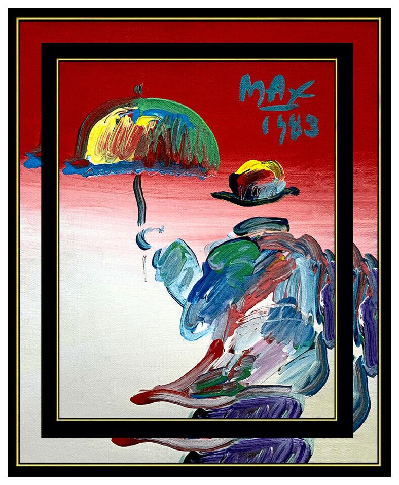 PETER MAX Original UMBRELLA MAN Acrylic PAINTING on CANVAS Pop Art Signed ICONIC - Painting by Peter Max