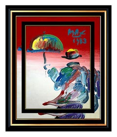 PETER MAX Original UMBRELLA MAN Acrylic PAINTING on CANVAS Pop Art Signed ICONIC