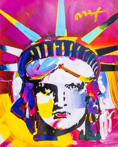 Peter Max Signed Delta Libertyhead Mixed Media Original Painting over Lithograph