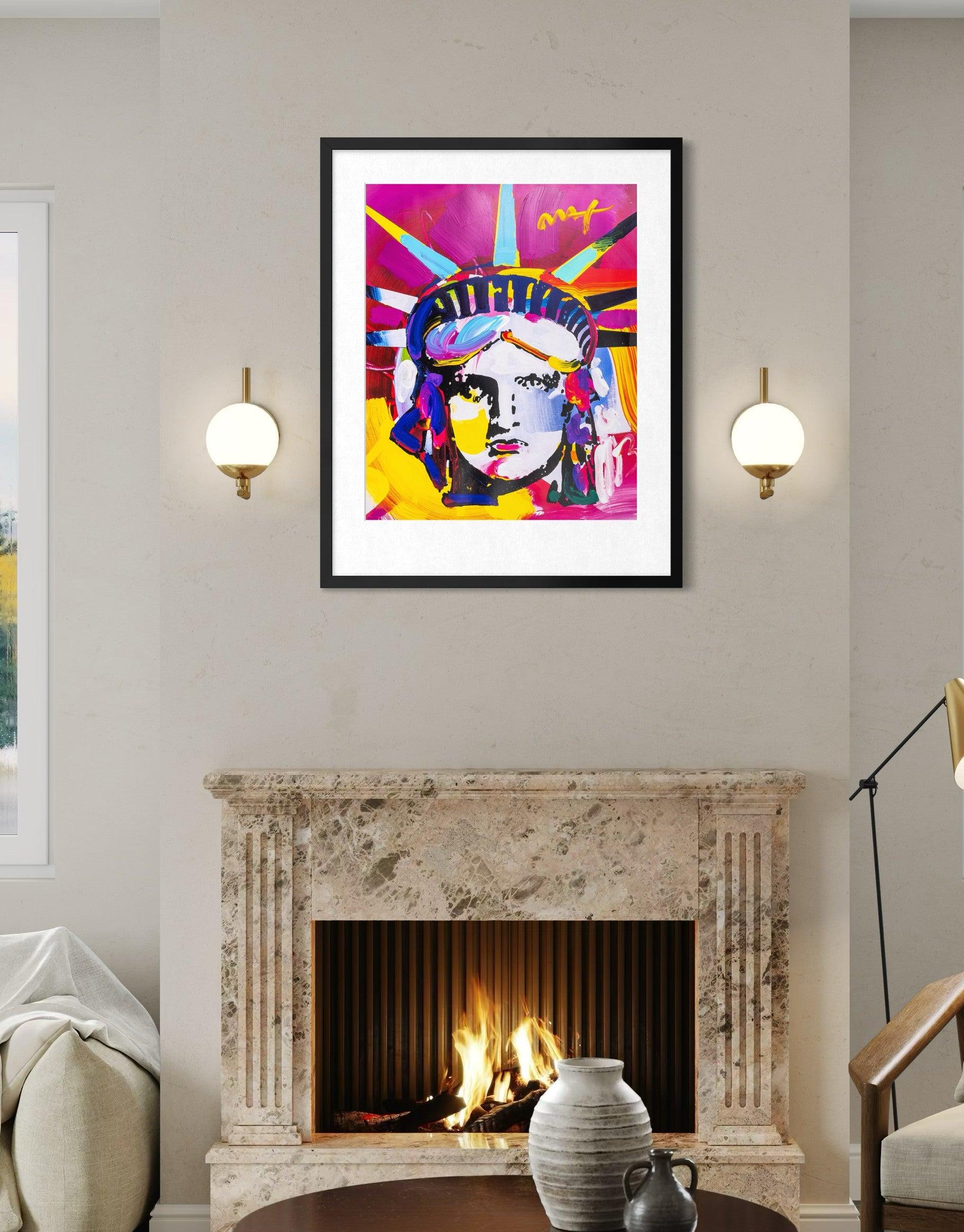 Peter Max firma Delta Libertyhead Pittura originale a tecnica mista su litografia