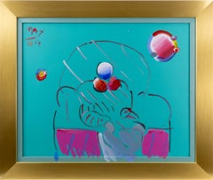 Peter Max Signed Early Original Acrylic on Canvas Painting 1984 Seated Man