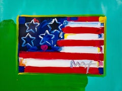 Peter Max Bandera firmada Pintura original en técnica mixta sobre litografía