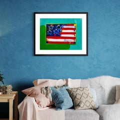 Peter Max Signed Flag Mixed Media Original Painting over Lithograph