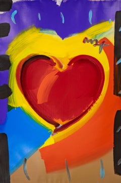 Peter Max Signed Heart Mixed Media Original Painting over Lithograph
