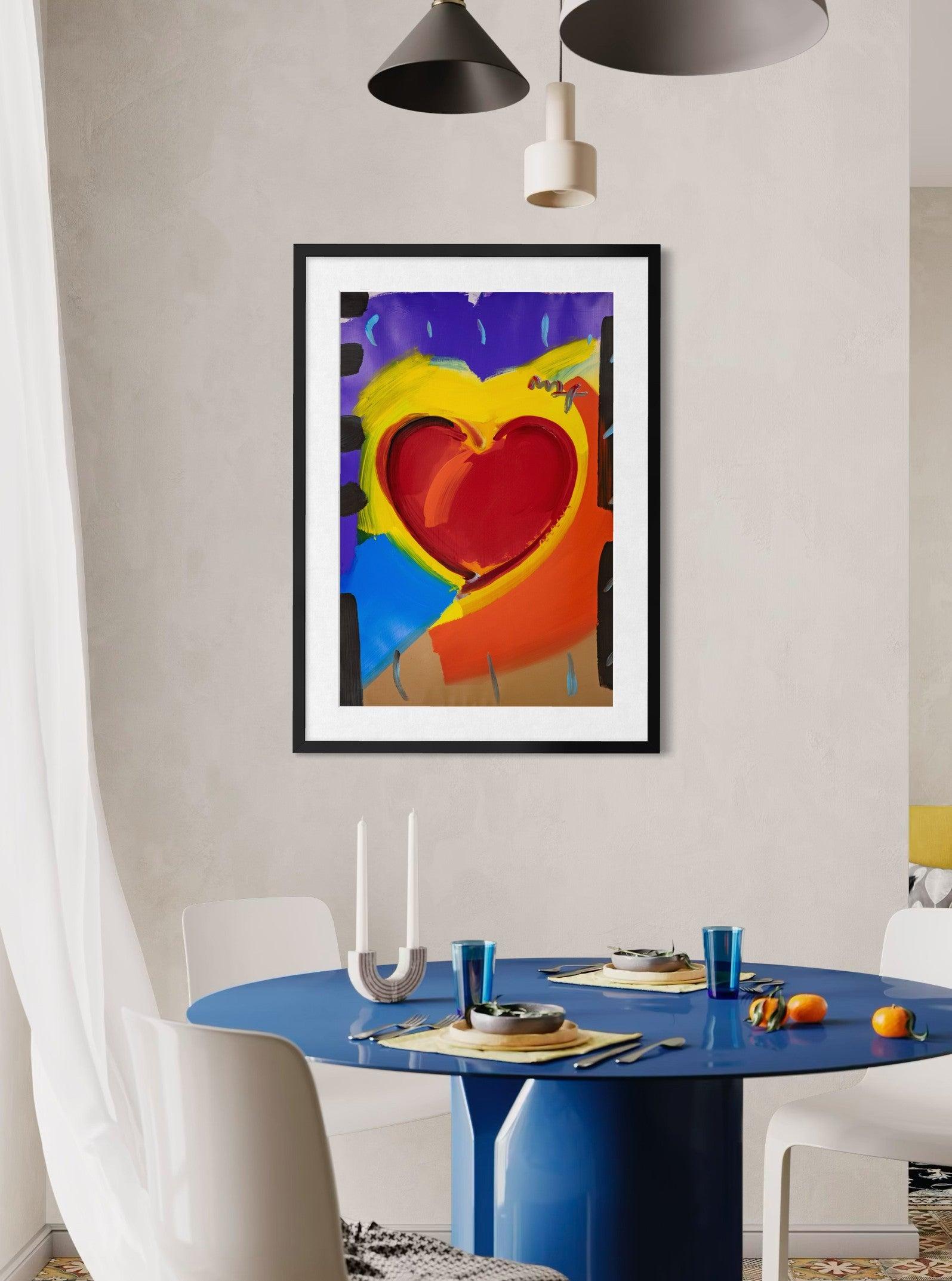 Peter Max Signiert Herz Mixed Media Original Gemälde über Lithographie