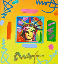 Peter Max Signed Liberty Head II Collage Mixed Media Original Painting over Lith