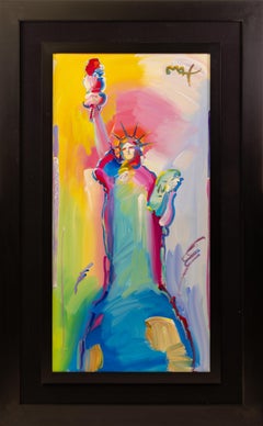 Peter Max Statue of Liberty Signed Large 48x24 Inch Original Painting on Canvas