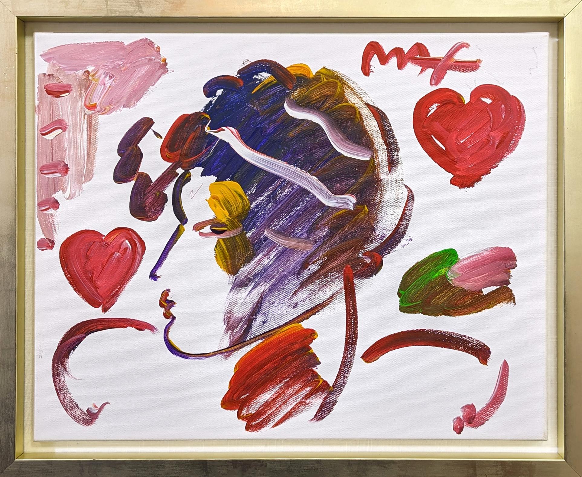 Peter Max Figurative Painting - PROFILE WITH HEARTS