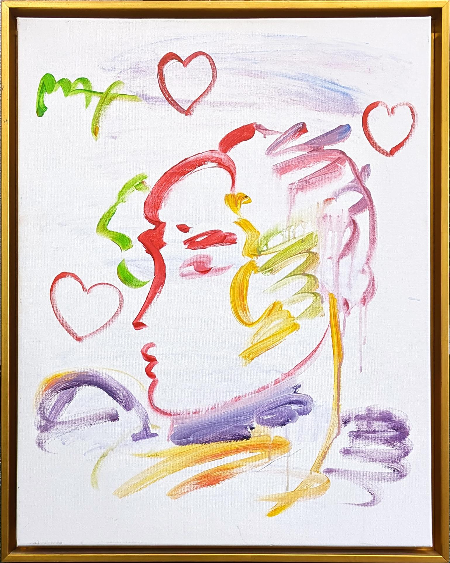 Peter Max Portrait Painting - PROFILE WITH THREE HEARTS