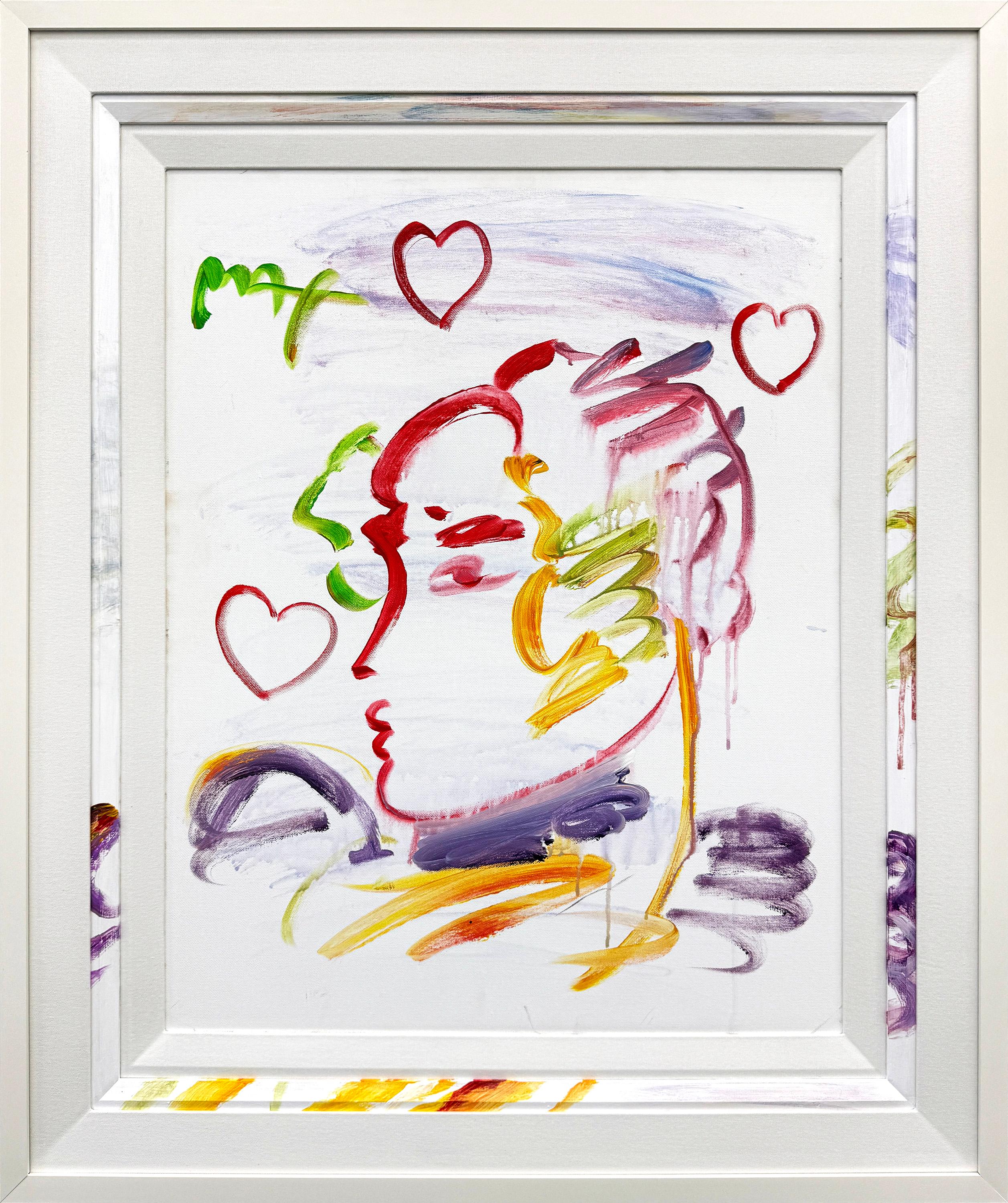 Peter Max Portrait Painting - Profile with Three Hearts, Acrylic Painting on Canvas, Signed, 2012