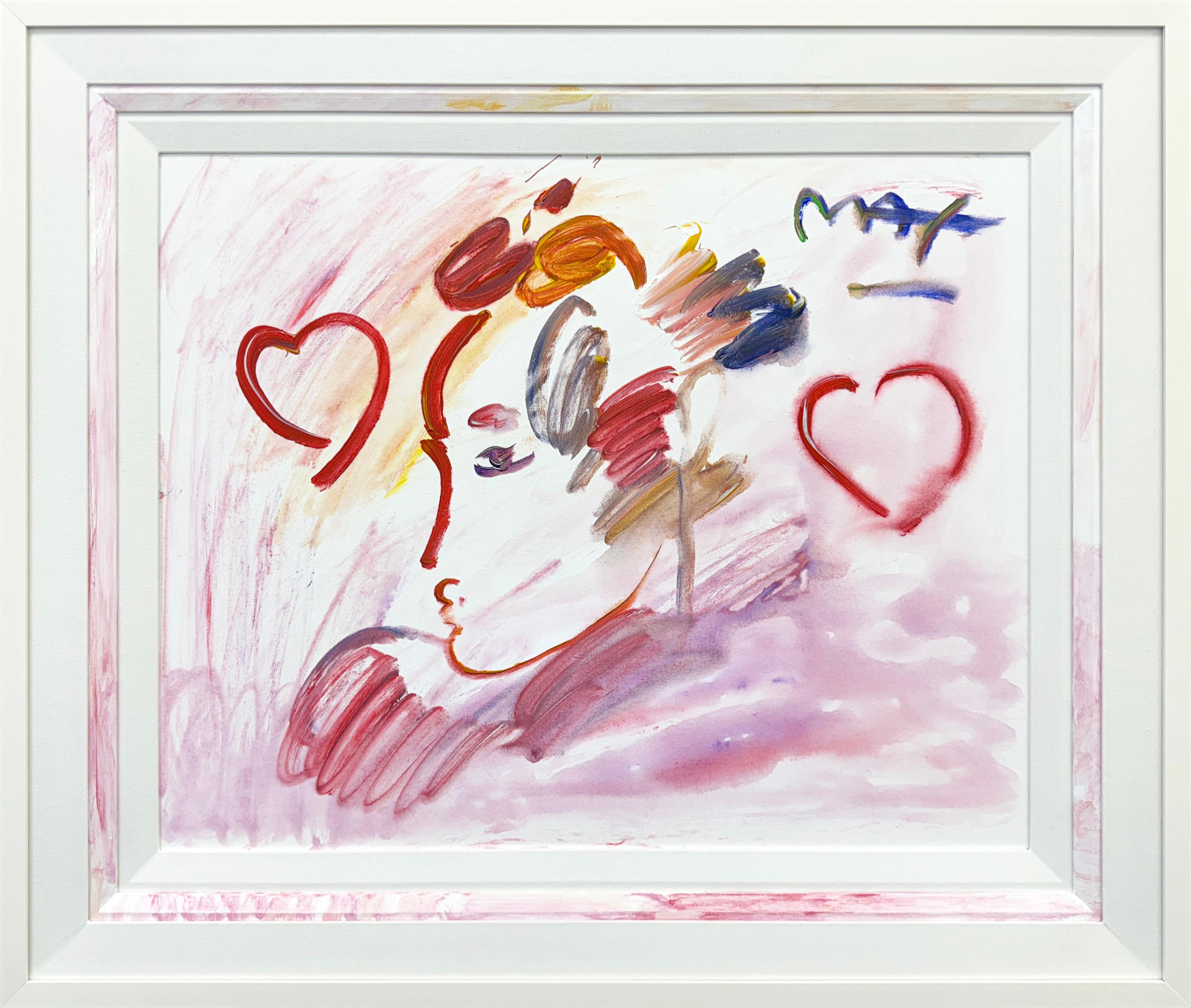 Peter Max Portrait Painting - Profile with Two Hearts, Acrylic Painting on Canvas, Signed, 2012