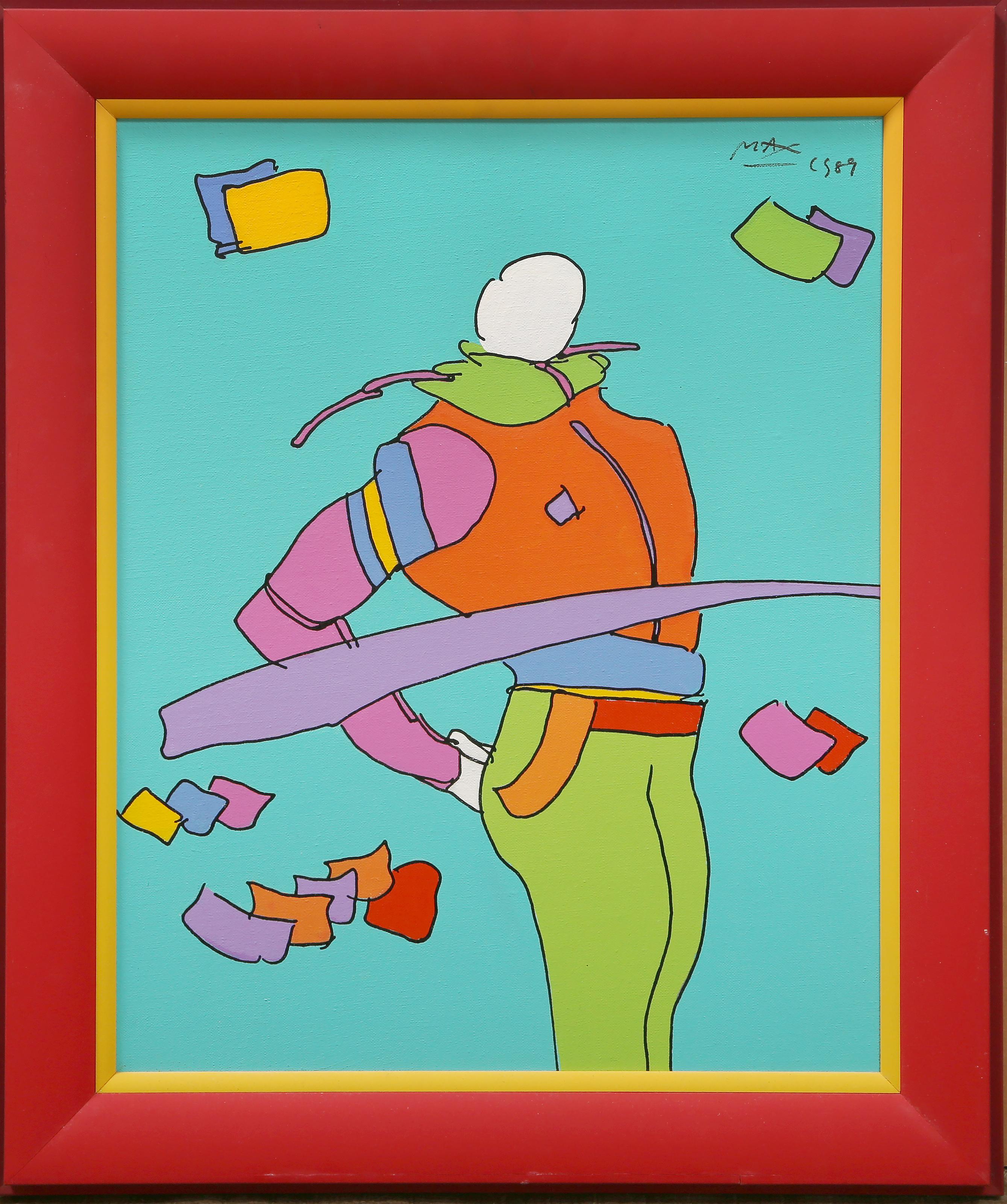Peter Max, Deutscher/Amerikaner (1937 - ) - Running Man, Jahr:  1989, Medium:  Acryl auf Leinwand, signiert, Größe:  20 x 16 in. (50,8 x 40,64 cm), Rahmengröße:  24 x 21 Zoll