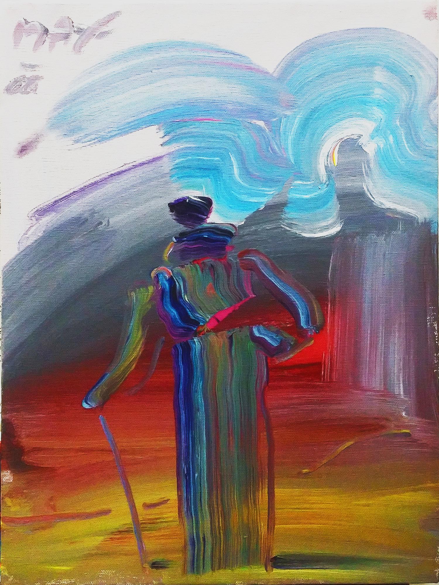 Peter Max Figurative Painting - SAGE WITH CANE
