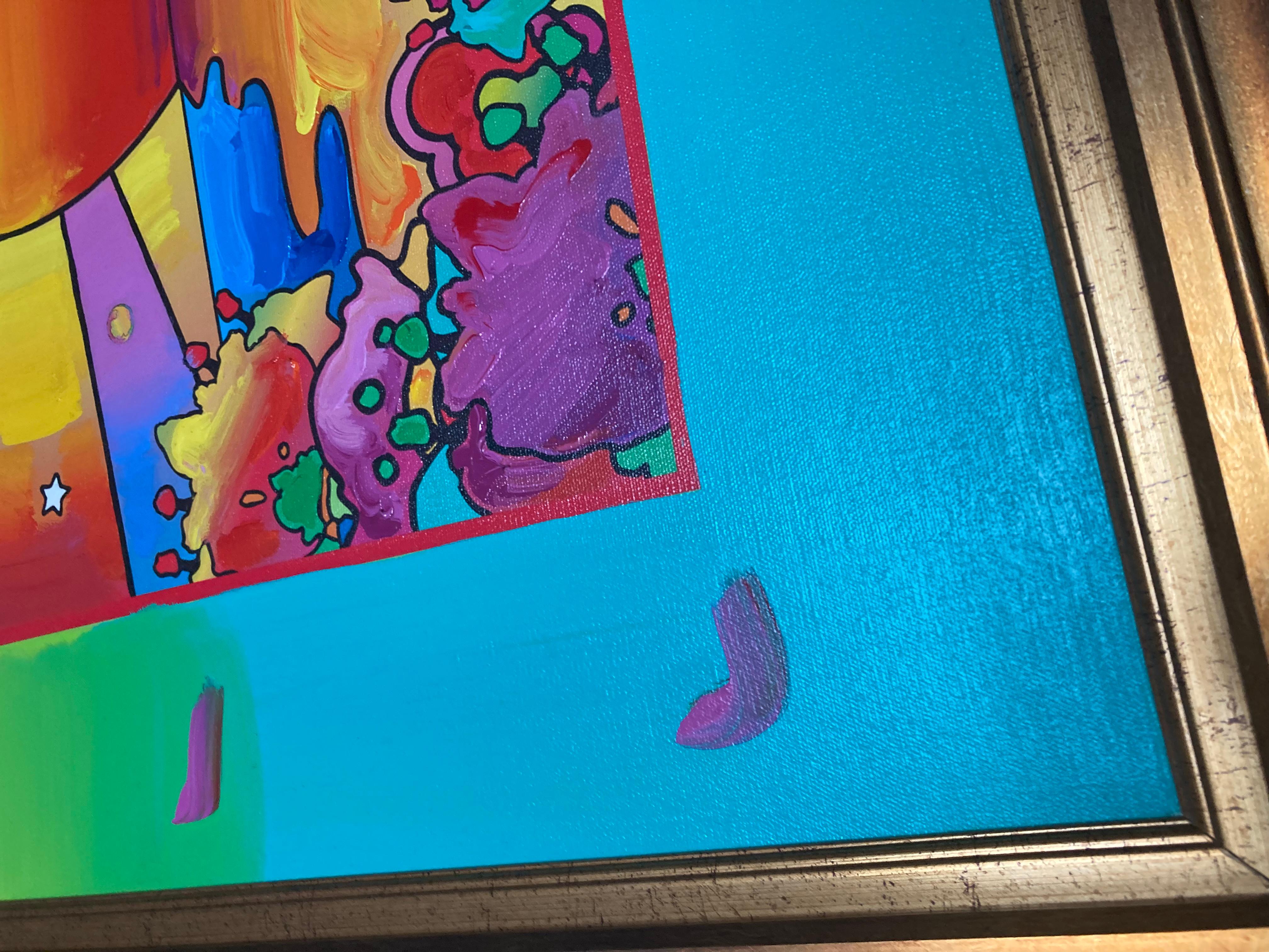 Peter Max original mixed media on canvas “Sunrise 2000”. In great condition rare piece was made in 2008. Purchase price $35000 and his art has gone up since. Painting came from Park west gallery and registration code is in the back along with the