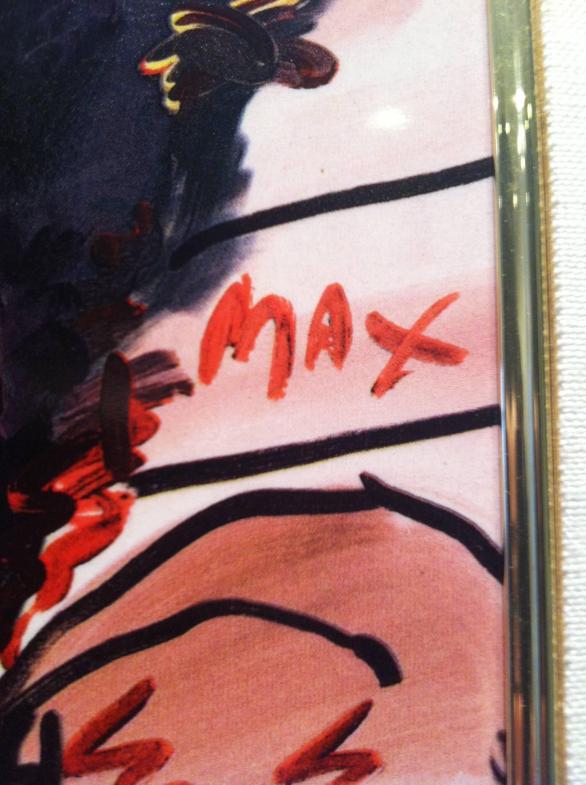 A ceramic image by renowned artist Peter Max. The painting in acrylics has a certificate of authenticity on the back and is signed by the artist on the front.
