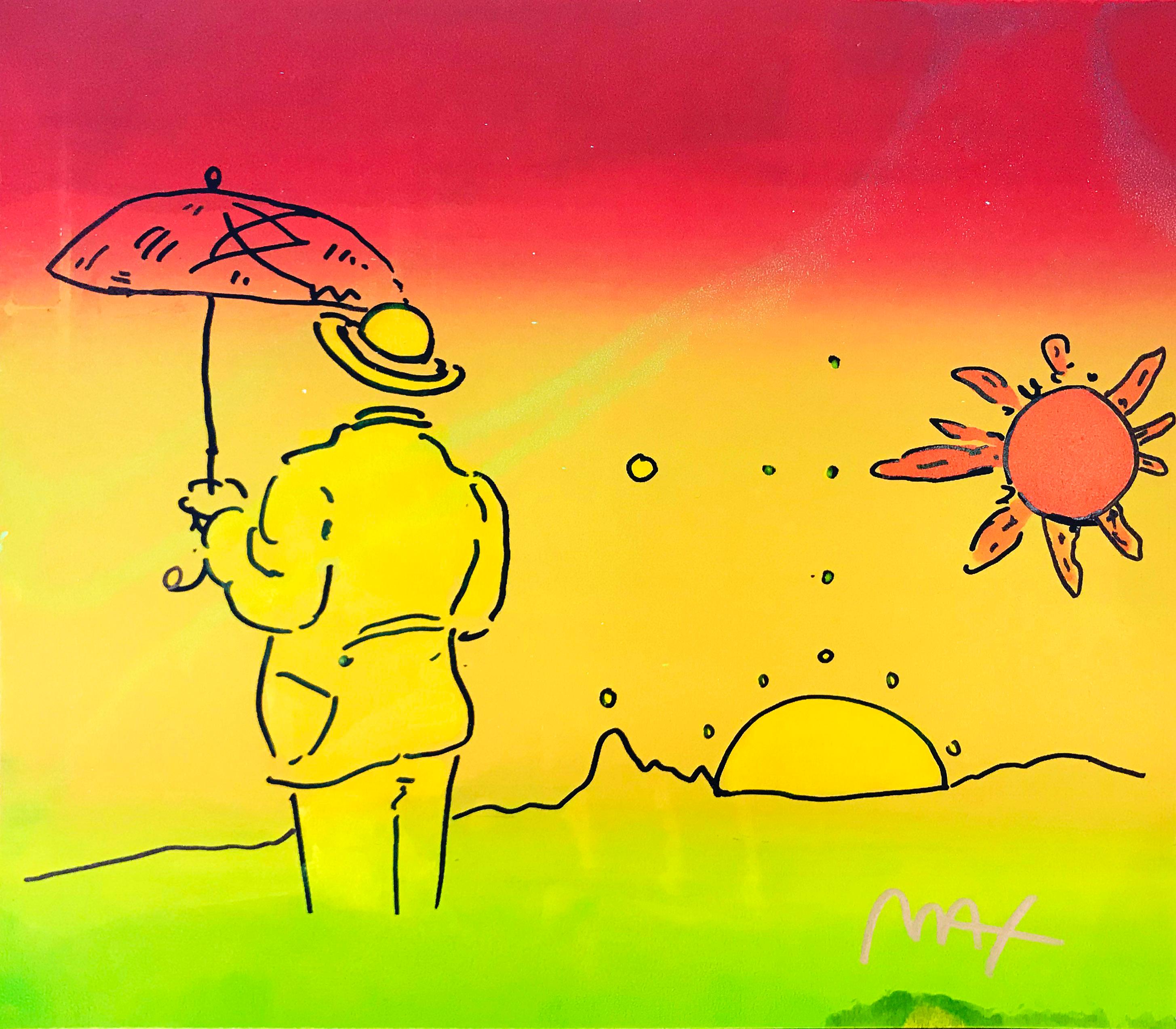 Peter Max Figurative Painting - UMBRELLA MAN (2 SUNS)