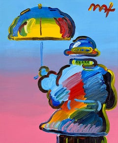 Hombre paraguas nº 3, Pintura acrílica única sobre papel, Firmada a mano, 1990