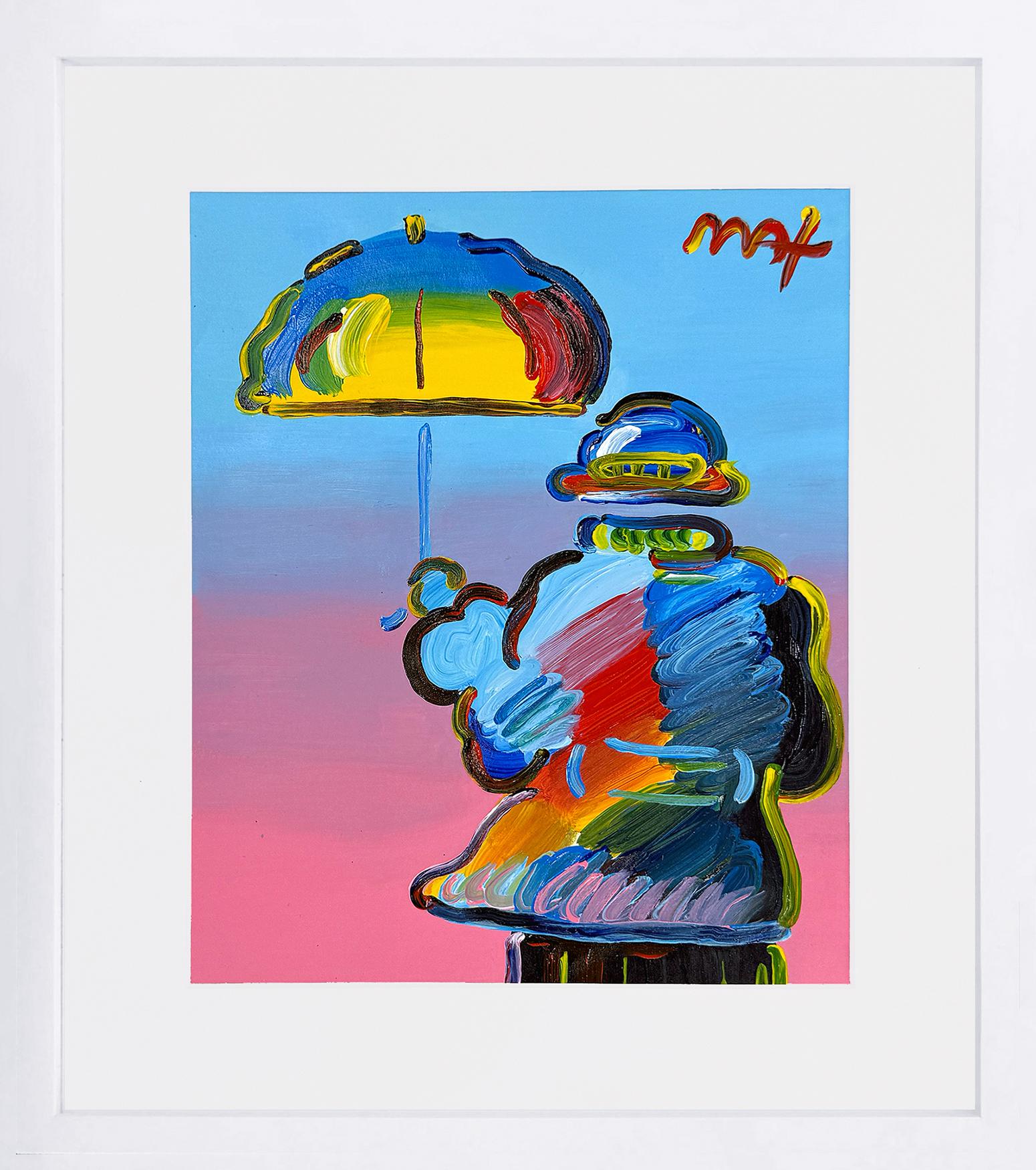 Umbrella Man #3, einzigartiges Acrylgemälde auf Papier, handsigniert, 1990