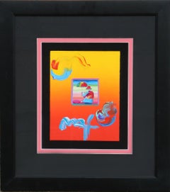 "Umbrella Man" Acrylic and Collage by Peter Max