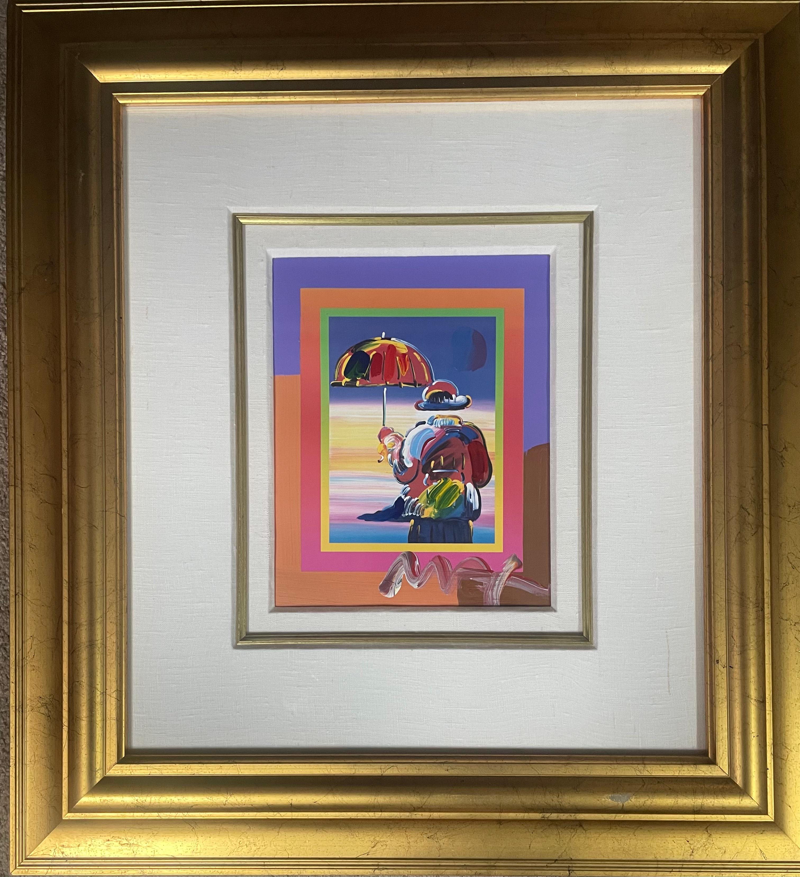 “Umbrella man on blends” - Painting by Peter Max