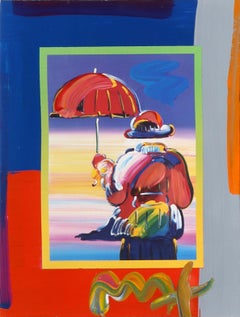 Umbrella Man on Blue by Peter Max