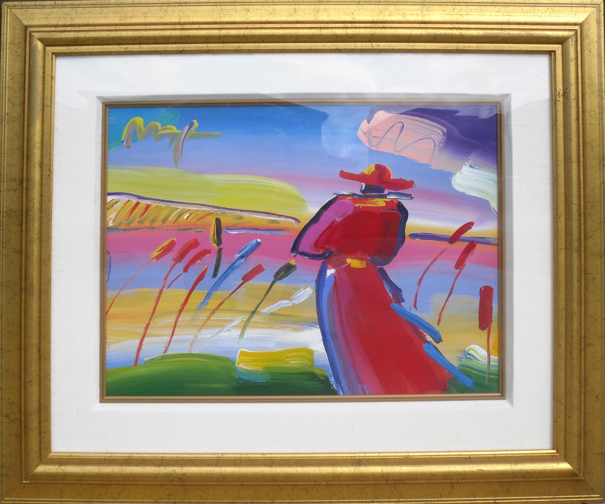 Walking in Reeds von Peter Max, deutsch/amerikanisch (1937)
Datum: 1999
Mischtechnik mit Acrylmalerei auf Lithographie, oben links signiert
Größe: 14 x 17 Zoll (35,56 x 43,18 cm)
Rahmengröße: 30 x 35 Zoll