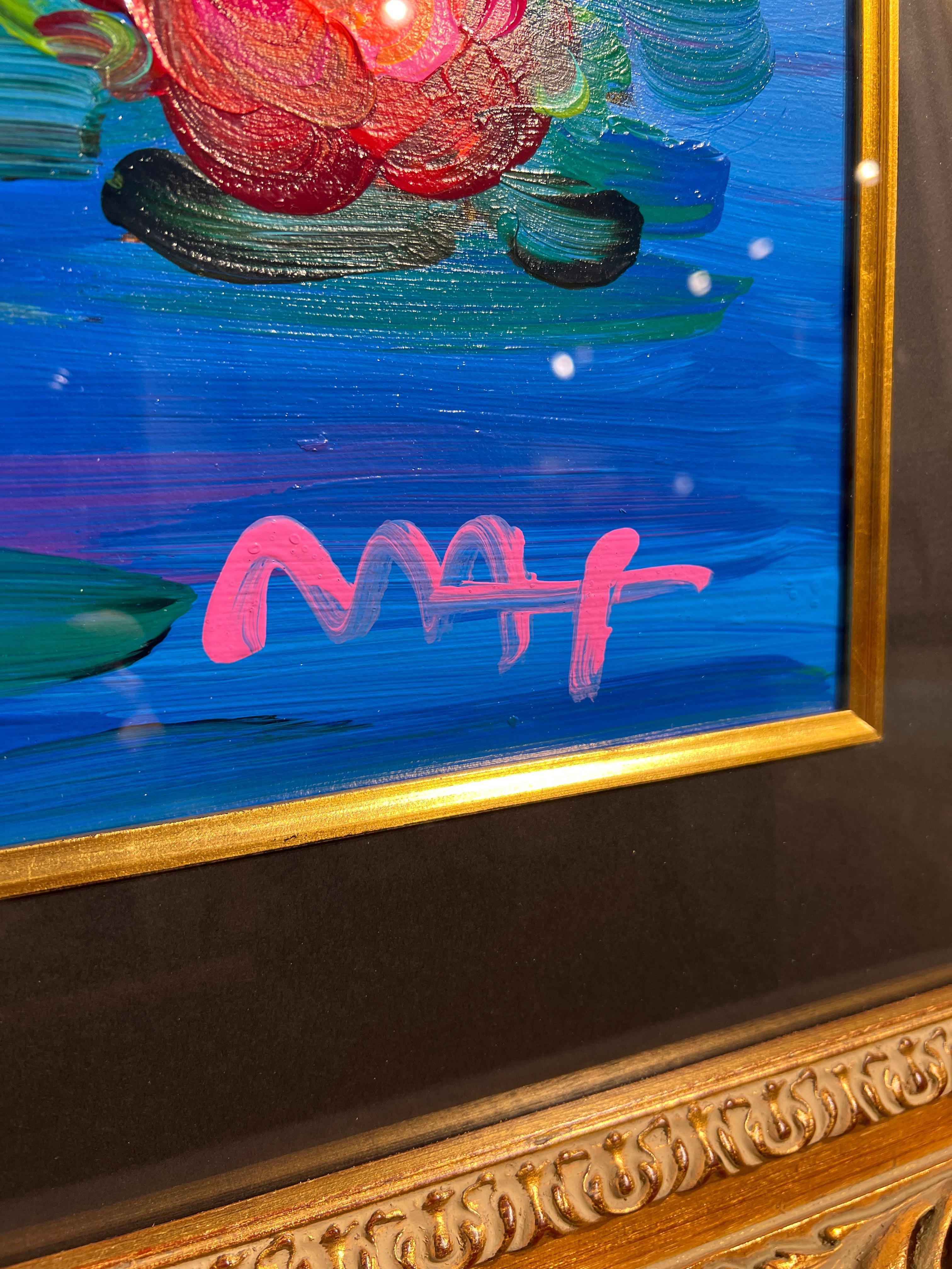 Hommage à Monet : Nymphéas Ver. I
Peter Max (allemand, né en 1937)
Acrylique sur toile
15,5 x 19,5 pouces
30.5 x 40.5 pouces avec cadre
Signé en bas à droite


Connu dans le monde entier et reconnu en Amérique, Max est réputé pour son imagerie
