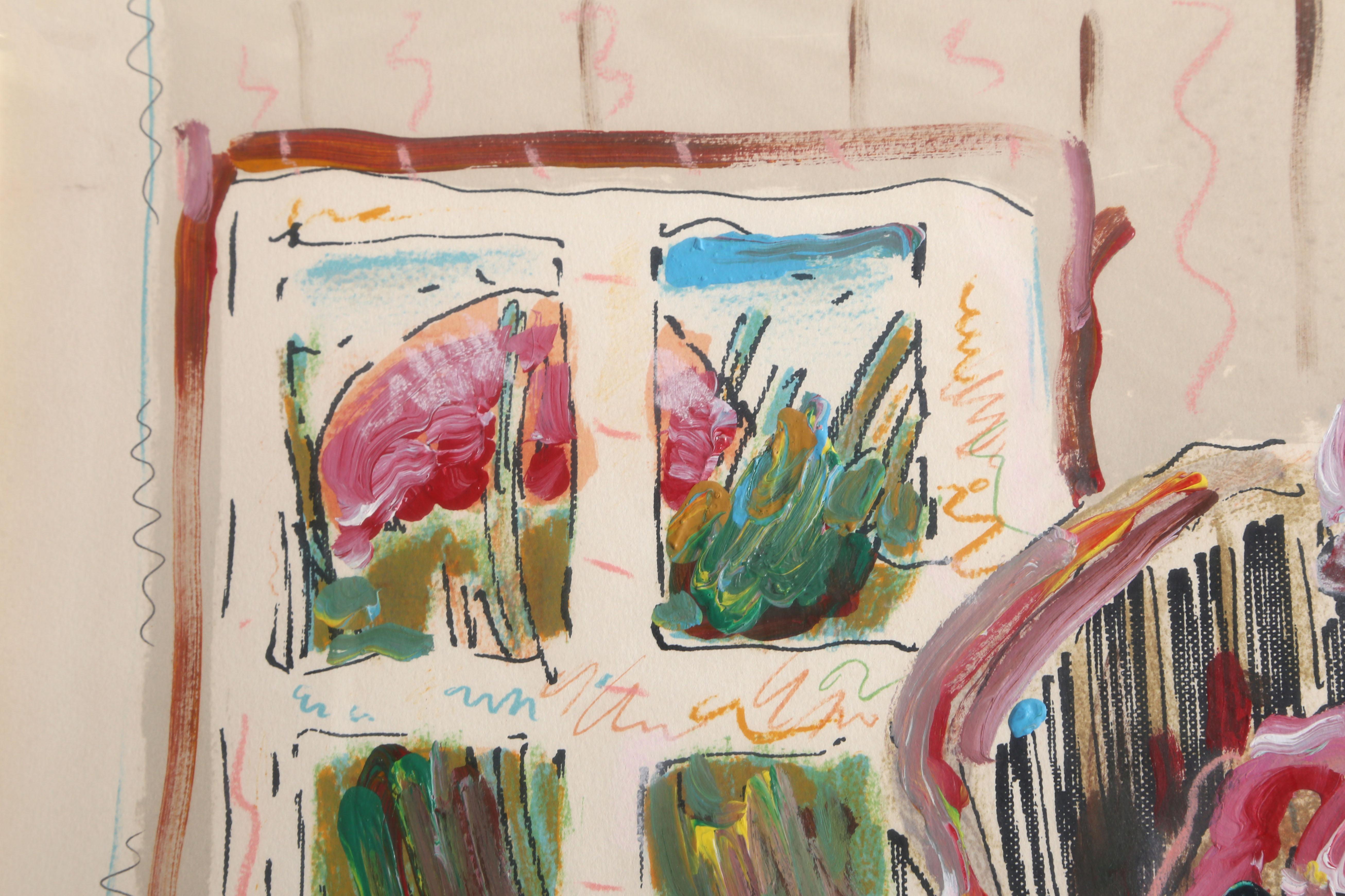Donna seduta, litografia Pop Art con pittura a mano di Peter Max in vendita 2
