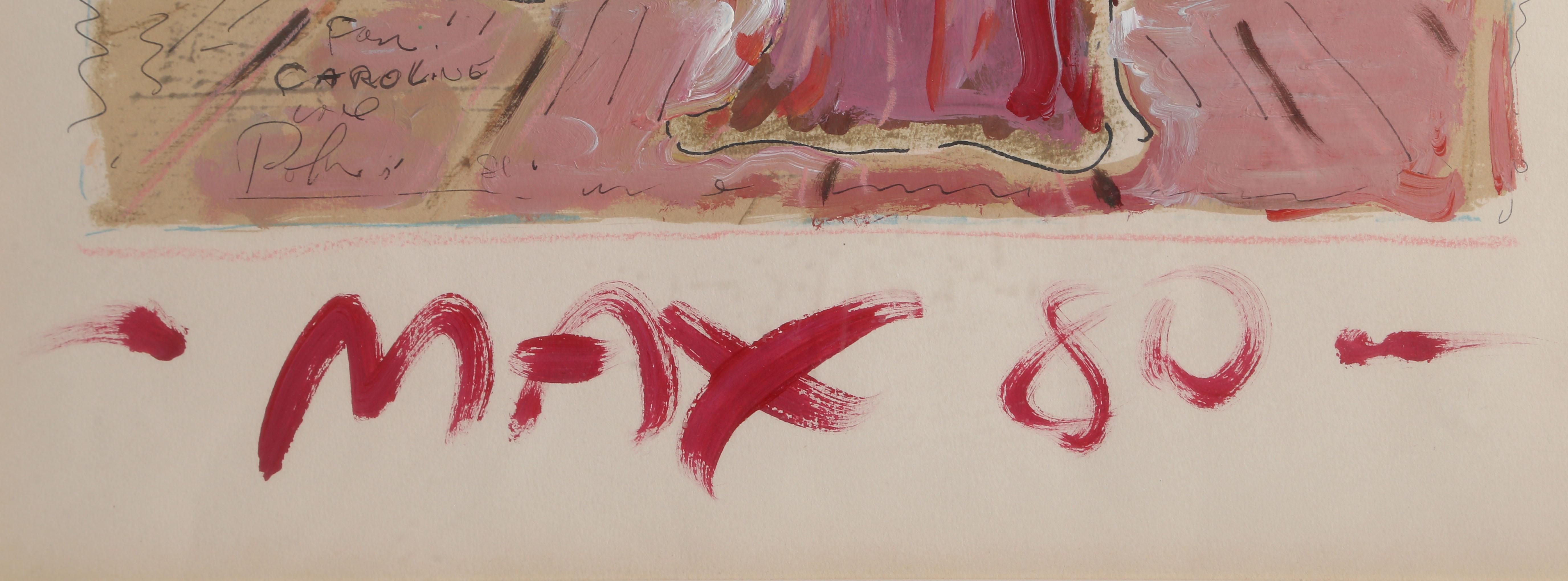 Donna seduta, litografia Pop Art con pittura a mano di Peter Max in vendita 3