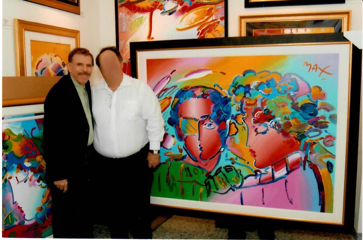 Original-Acrylgemälde auf Leinwand.  Oben rechts handsigniert von Peter Max.  Leinwandgröße: 48 x 60 Zoll
Rahmengröße: 58 x 70 Zoll.  Verso gewidmet und kommentiert von Peter Max.  Katalognummer und Datum des Studios auf der Rückseite