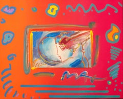 Peter Max Peace I Love the World Signed Mixed Media