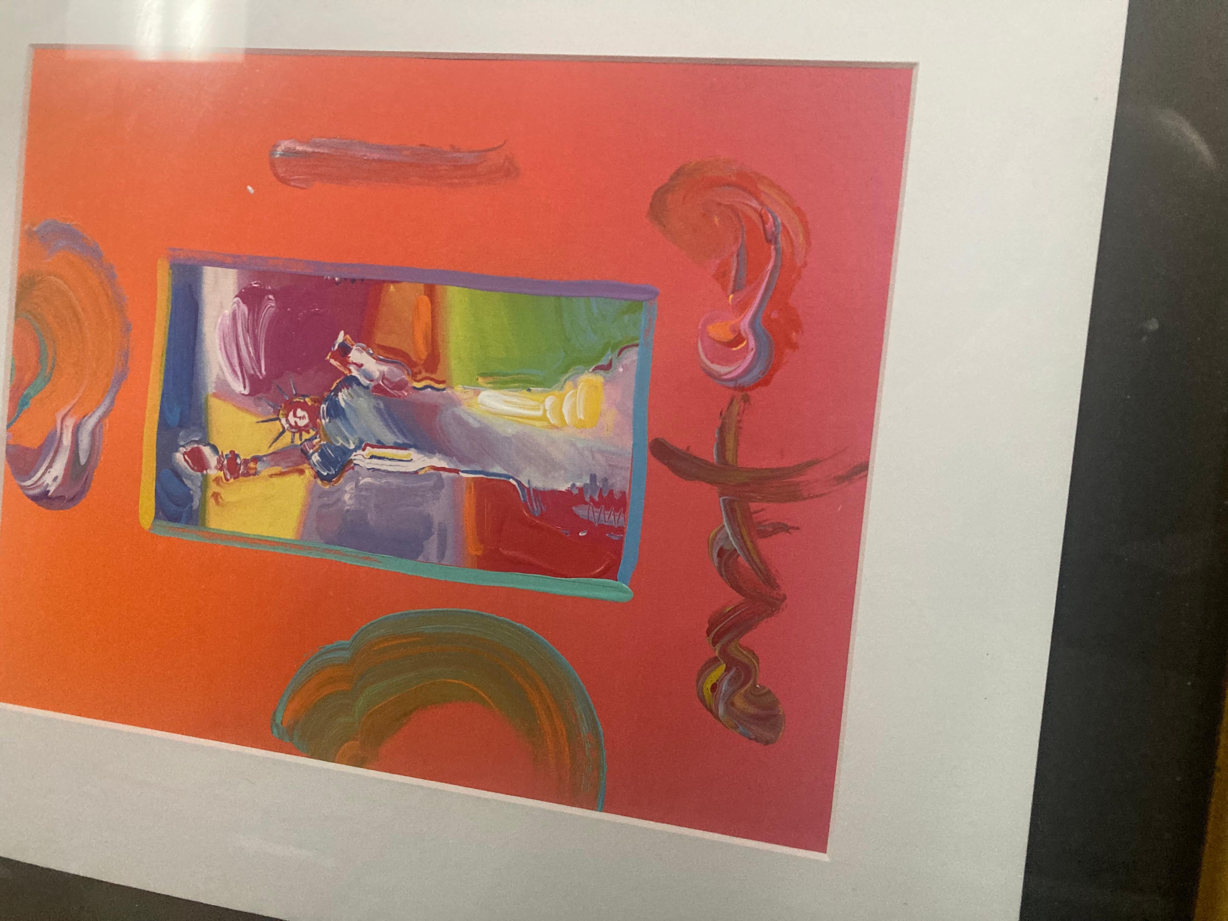 Original Peter Max técnica mixta . En buen estado. Medidas 24x22. No tiene coa pero tiene el marco dorado original de park west. Pequeño desgaste en el marco