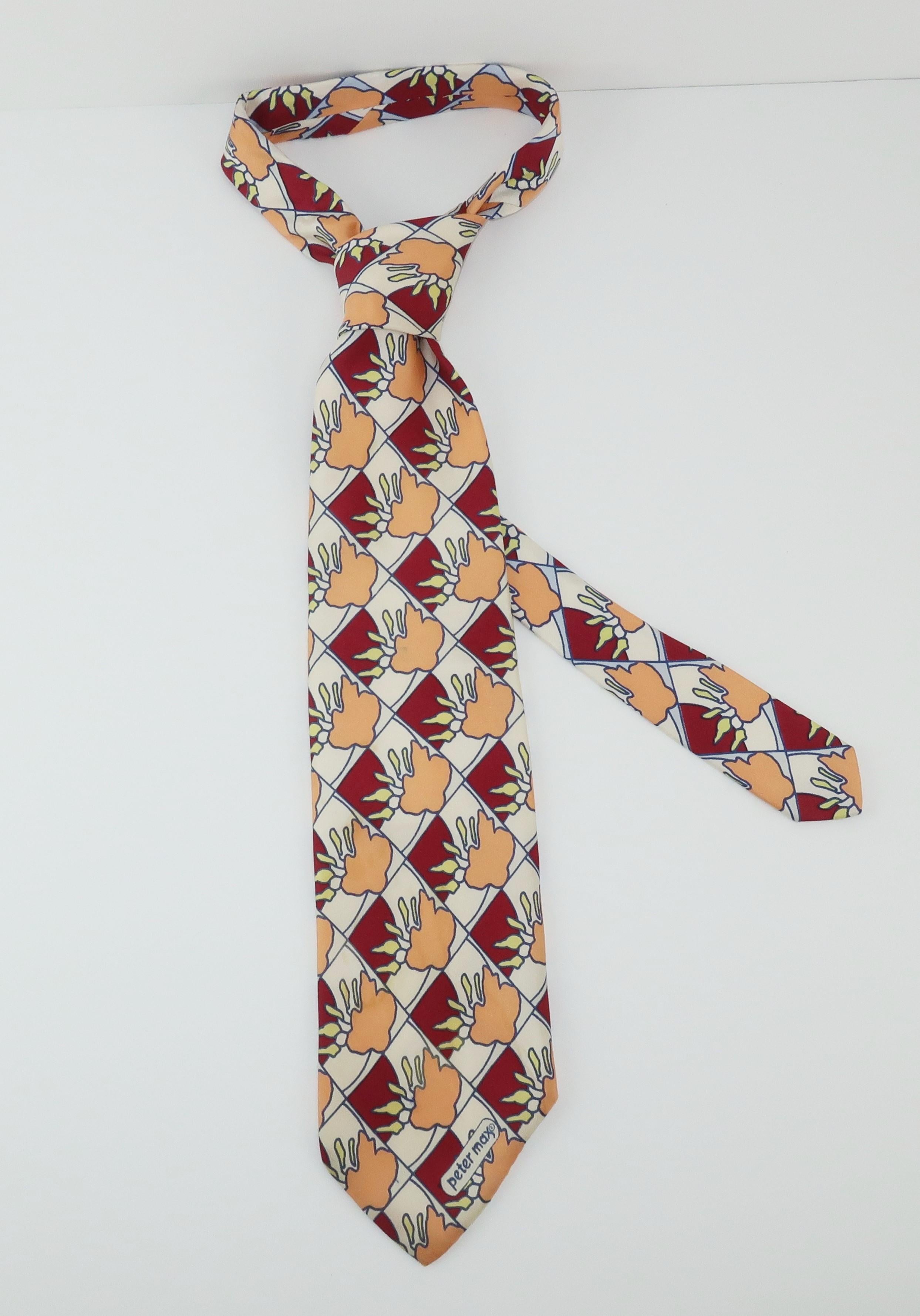 Peter Max Pop Art Italian Silk Necktie, 1960's In Fair Condition For Sale In Atlanta, GA