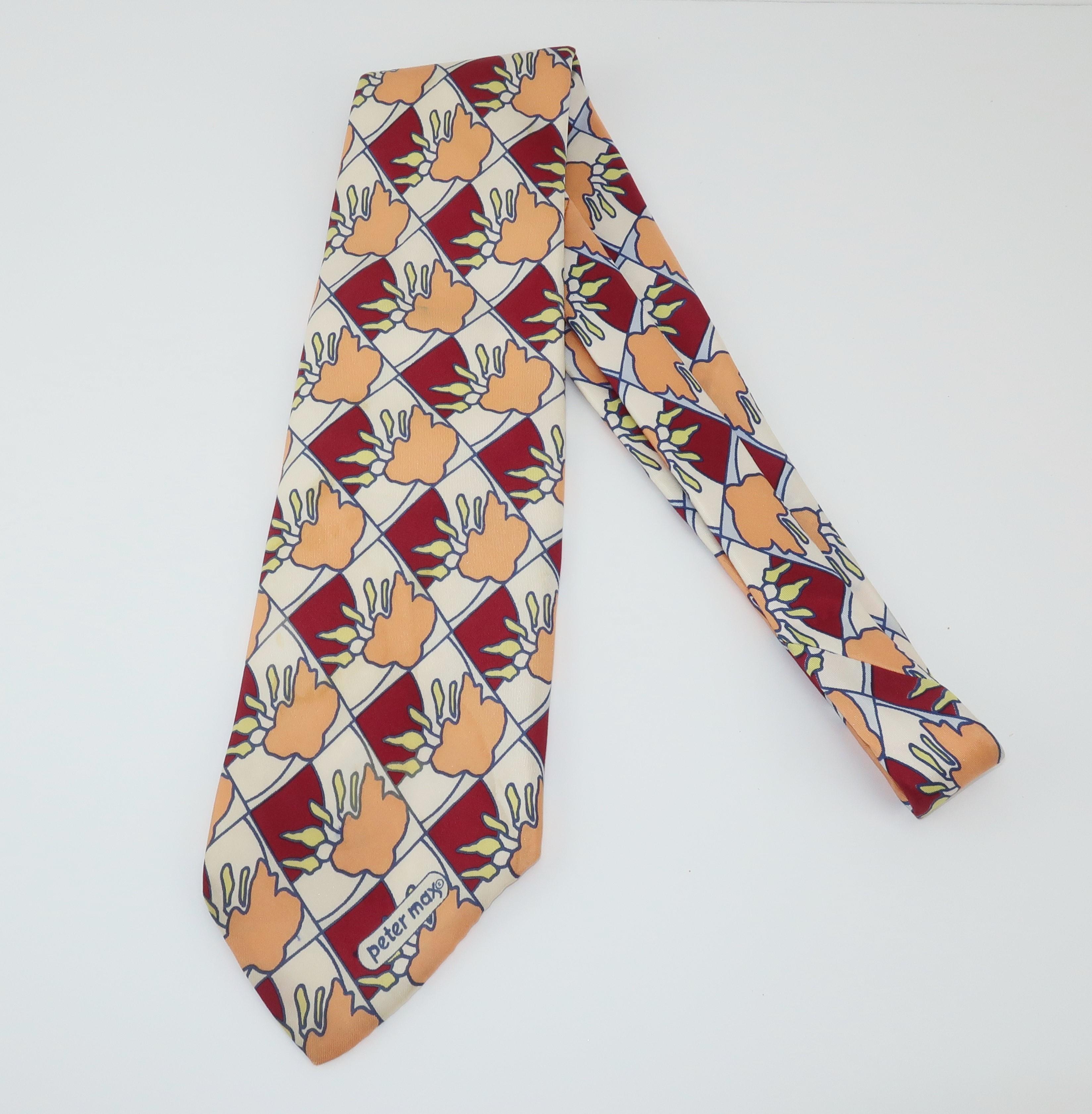 Beige Peter Max - Cravate en soie italienne Pop Art, années 1960 en vente
