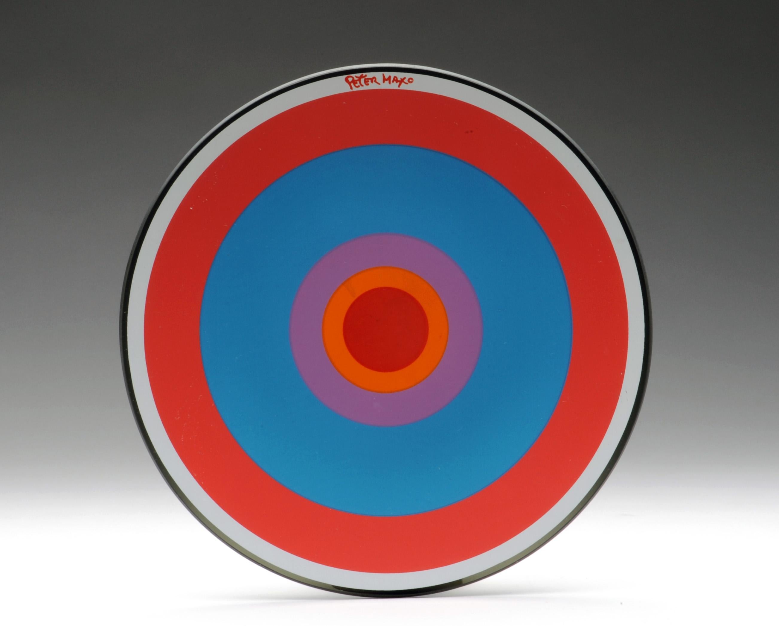 Hard to find Peter Max glass bullseye glass plate. Plate measures 9
