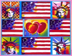 4 Liberty Heads, Original 2005 Lithograph, Peter Max -SIGNED