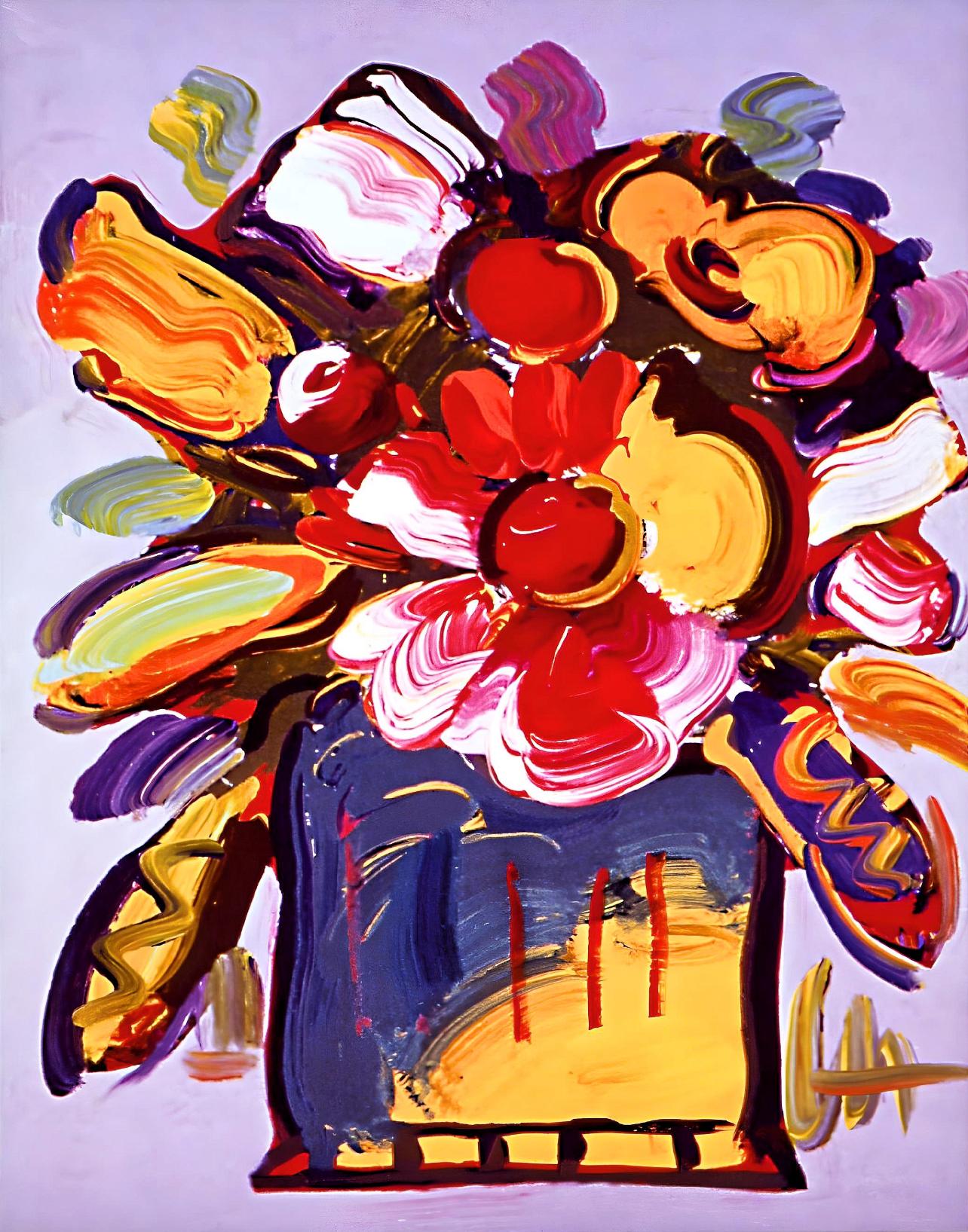Artist: Peter Max (1937)
Title: Abstract Flowers II
Year: 2007
Edition: 500/500, plus proofs
Medium: Lithograph on archival paper
Size: 8 x 6 inches
Condition: Excellent
Inscription: Signed and numbered by the artist.
Notes: Published by Via