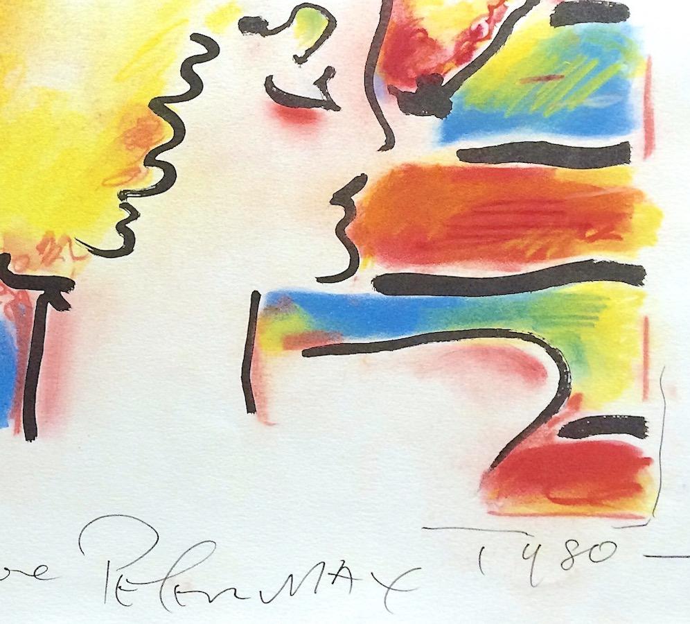 AMERICAN WOMAN Handkolorierte Lithographie, Pastell Damenportrait, Gelb Rot Blau (Pop-Art), Print, von Peter Max